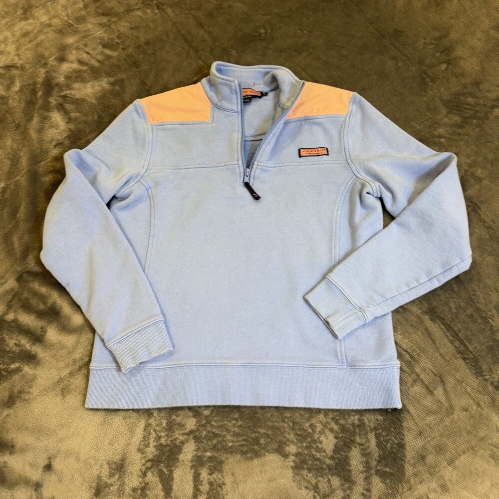 Vineyard Vines Shep Shirt Pullover Sz Blue Colorblock Orange Shoulder 1/4 Zip